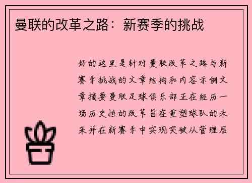曼联的改革之路：新赛季的挑战