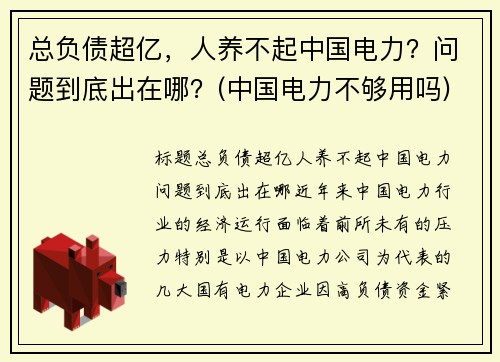 总负债超亿，人养不起中国电力？问题到底出在哪？(中国电力不够用吗)