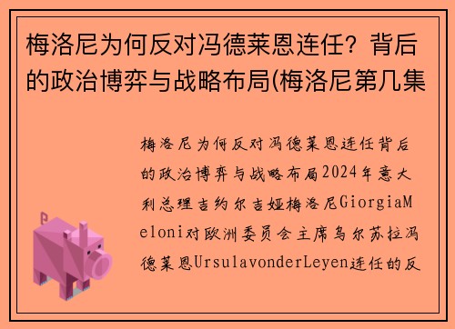 梅洛尼为何反对冯德莱恩连任？背后的政治博弈与战略布局(梅洛尼第几集出场)