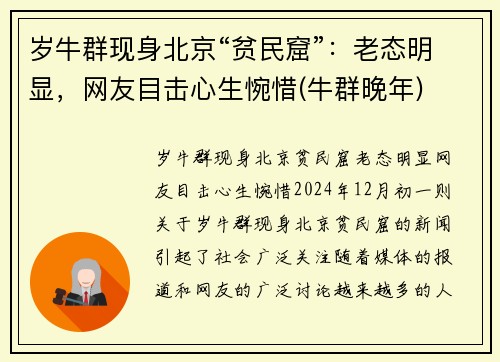岁牛群现身北京“贫民窟”：老态明显，网友目击心生惋惜(牛群晚年)