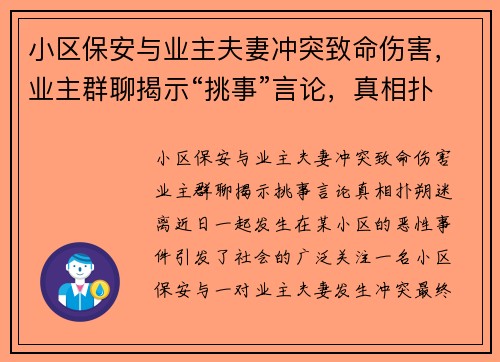 小区保安与业主夫妻冲突致命伤害，业主群聊揭示“挑事”言论，真相扑朔迷离